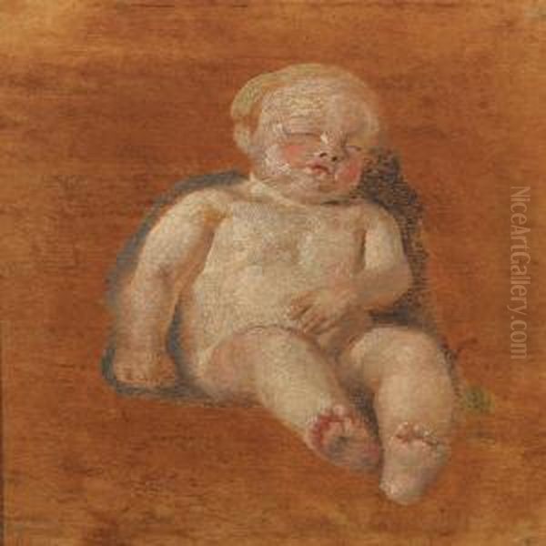 A Sleeping Child, Presumably The Artist's Oil Painting by Constantin Hansen