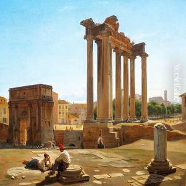 Parti Af Forum Romanum Med Concordia-templet Og Septimiusseverus' Triumphbue Oil Painting by Constantin Hansen