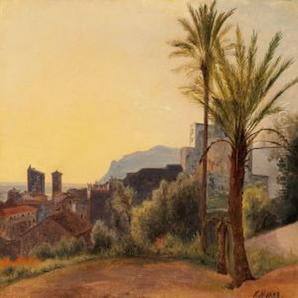 Landskab Fra Terracina, Aften Oil Painting by Constantin Hansen