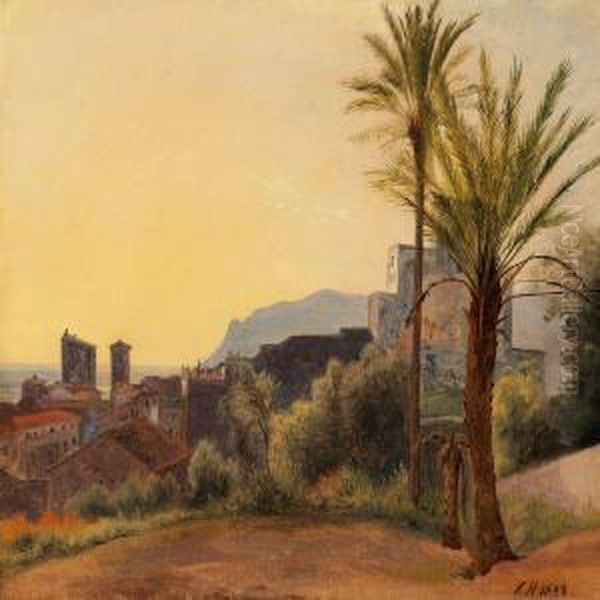 Landscape From Terracina Oil Painting by Constantin Hansen