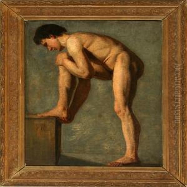 Study Ofa Nude Male Oil Painting by Constantin Hansen