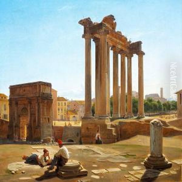 View Of The Romanforum With The 
Temple Of Concordia And The Arch Of Septimiusseverus Seen From The Foot 
Of The Capitoline Hill Oil Painting by Constantin Hansen