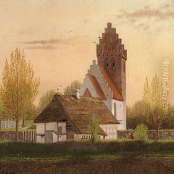 Kvaerkeby Church Near Ringsted Oil Painting by Constantin Hansen