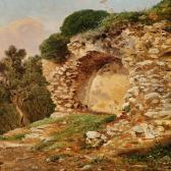 Cave With A Spring In The Italian Mountains Oil Painting by Constantin Hansen