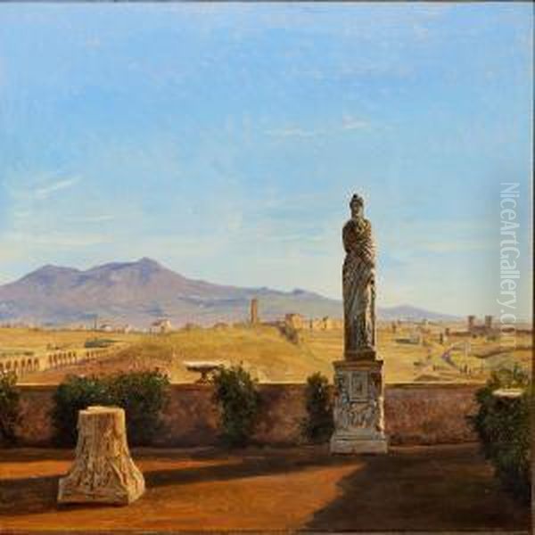 View From Villa Mattei Over The Roman Campagna Towards The Alban Mountains Oil Painting by Constantin Hansen