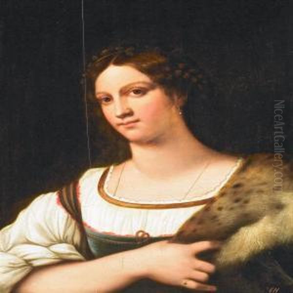 A Woman's Portrait After Sebastiano Del Piambo Oil Painting by Constantin Hansen