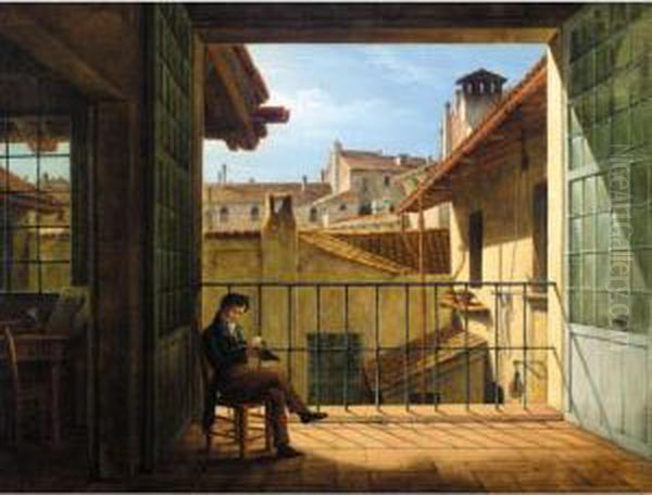 Udsigt Over Roms Tage (view Over Roman Rooftops) Oil Painting by Constantin Hansen