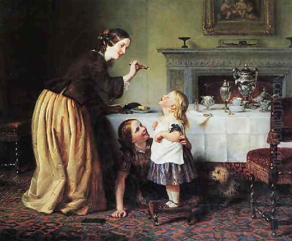 Breakfast times - Morning games Oil Painting by Charles West Cope