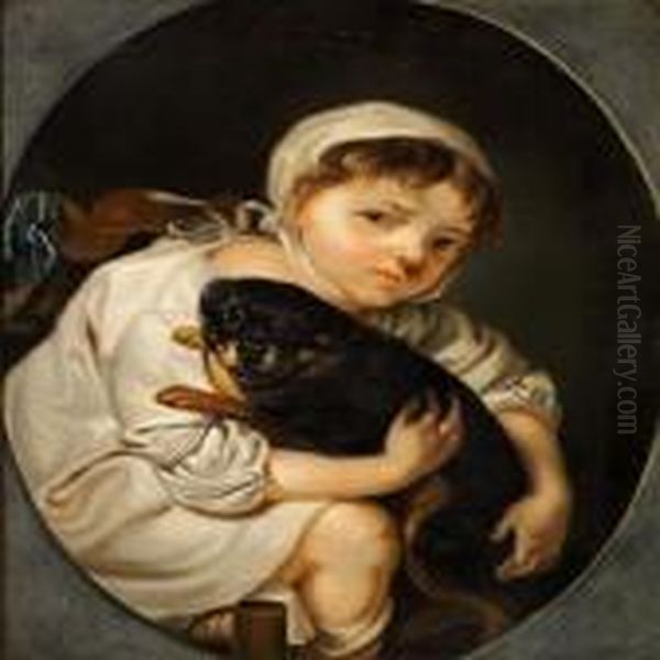 A Boy And A Girl With Dogs Oil Painting by Hans Hansen