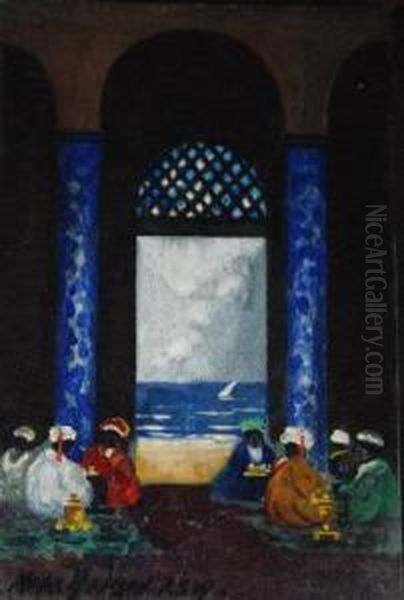 Moorish Cafe Oil Painting by Hans Jacob Hansen