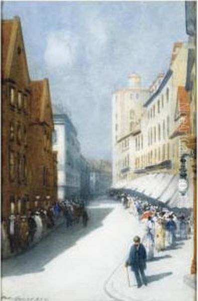 Continental Street Scene Oil Painting by Hans Jacob Hansen