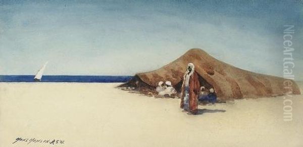 Bedouins On The Shore Oil Painting by Hans Jacob Hansen