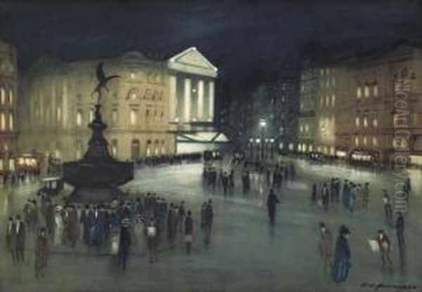 Piccadilly Circus At Night, London by Hans Jacob Hansen