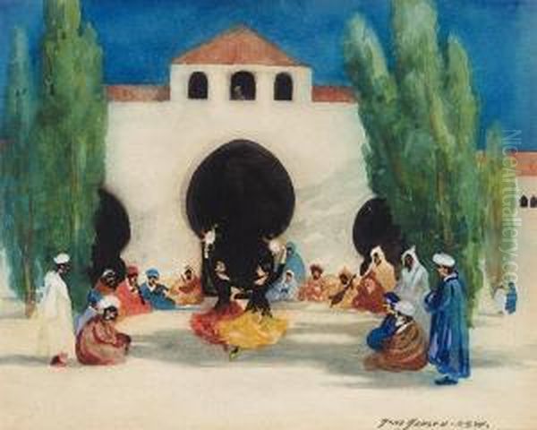 Morrocan Market (#) The Dance Oil Painting by Hans Jacob Hansen