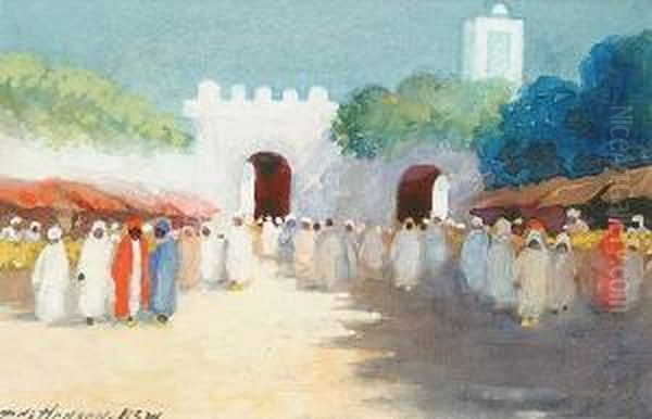 Arab Market Scene, With Three Others Similar, By The Same Hand by Hans Jacob Hansen