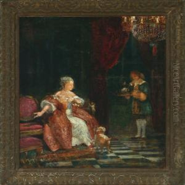 Interior With Noble Woman And A Servant Oil Painting by Hans Nicolaj Hansen