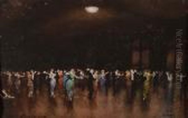 Ballroom Scene At Thesavoy Hotel Oil Painting by Hans Nicolaj Hansen