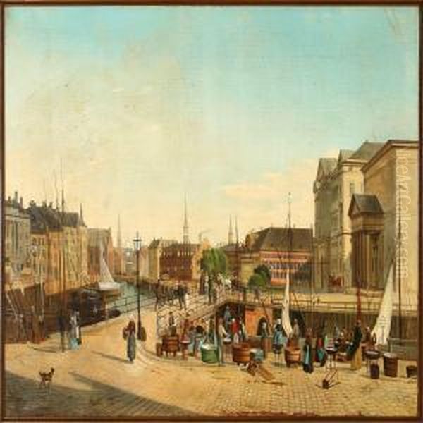 Street Scene From Copenhagen, Denmark Oil Painting by Heinrich Hansen