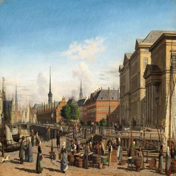 Summer Day In Hojbro Plads Copenhagen Oil Painting by Heinrich Hansen