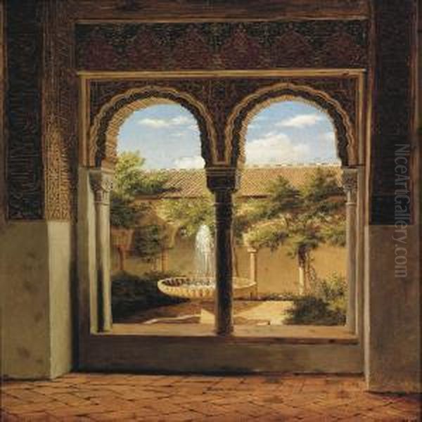 A Fountain In Alhambra Oil Painting by Heinrich Hansen