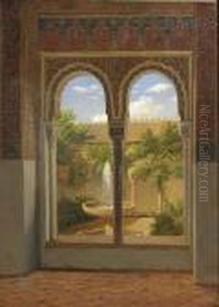 Vue De L'alhambra Oil Painting by Heinrich Hansen