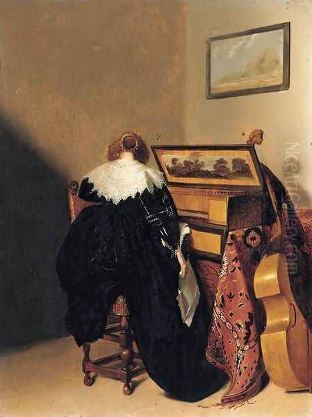 Lady Seated at Virginals Oil Painting by Pieter Codde