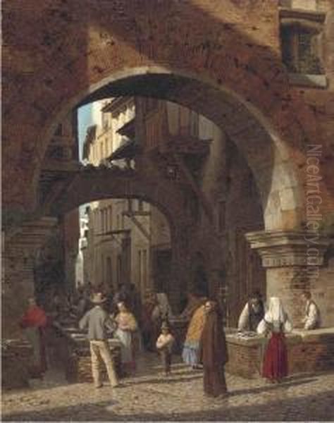 The Fish Market, Rome Oil Painting by Heinrich Hansen