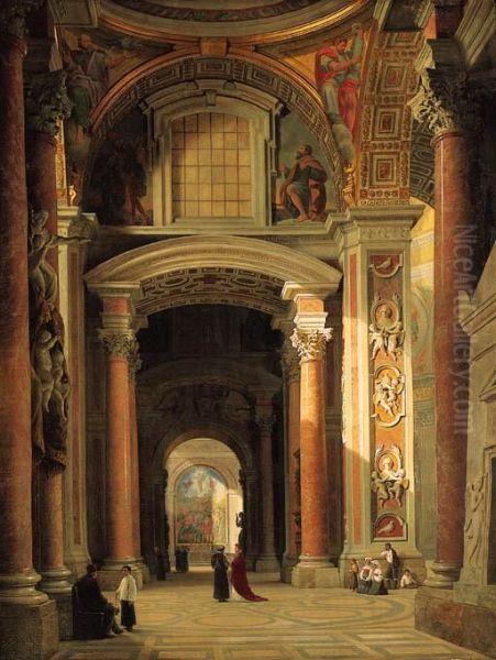 Interior Of St Peter's, Rome Oil Painting by Heinrich Hansen