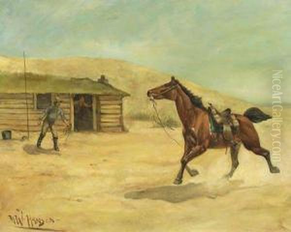 Bad News At A Pony Express Station Oil Painting by Herman Wendleborg Hansen