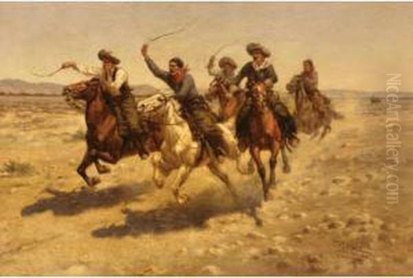 Cowboy Race Oil Painting by Herman Wendleborg Hansen