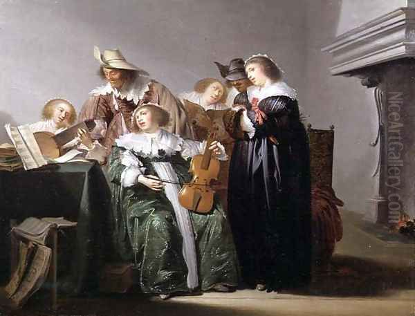 Elegant Figures Music Making in an Interior Oil Painting by Pieter Codde