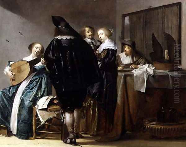 An Elegant Company in an Interior Oil Painting by Pieter Codde