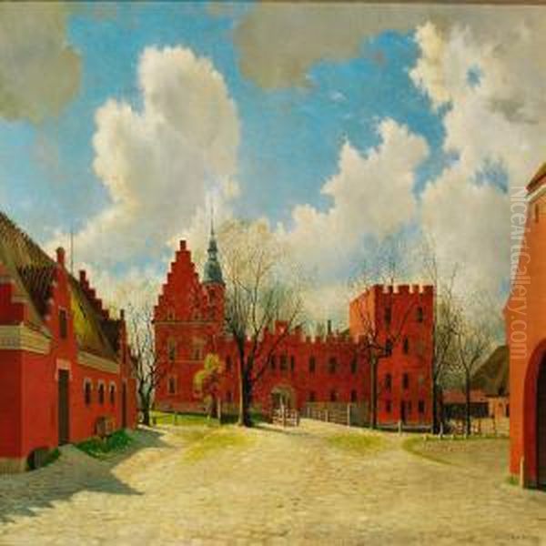 Spring Day At Broholm Manor House, Funen Oil Painting by Josef Theodor Hansen