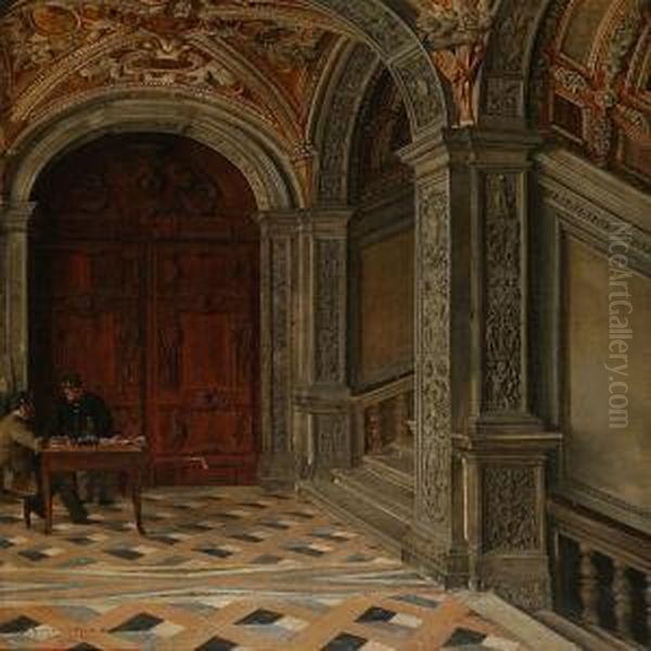 Interior From Scala D'oro In Palazzo Ducale, Venice Oil Painting by Josef Theodor Hansen