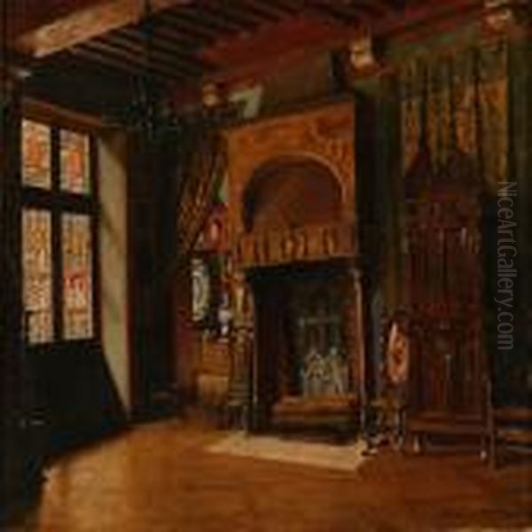 Interior From Hotel De Cluny In Paris Oil Painting by Josef Theodor Hansen