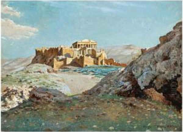 A View Of The Acropolis by Josef Theodor Hansen