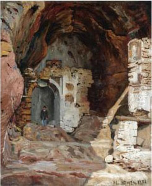 The Cave Oil Painting by Josef Theodor Hansen