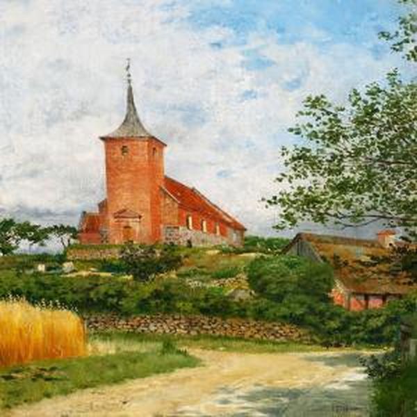 Hvilsager Church Oil Painting by Josef Theodor Hansen