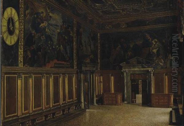 La Sala Del Collegio In Palazzo Ducale A Venezia Oil Painting by Josef Theodor Hansen