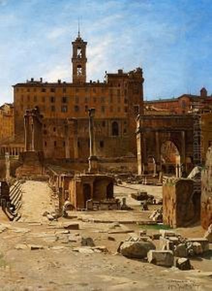 View Of Forum Romanum In Rome Oil Painting by Josef Theodor Hansen