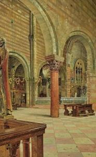 Interior Of The San Zeno Church In Verona Oil Painting by Josef Theodor Hansen