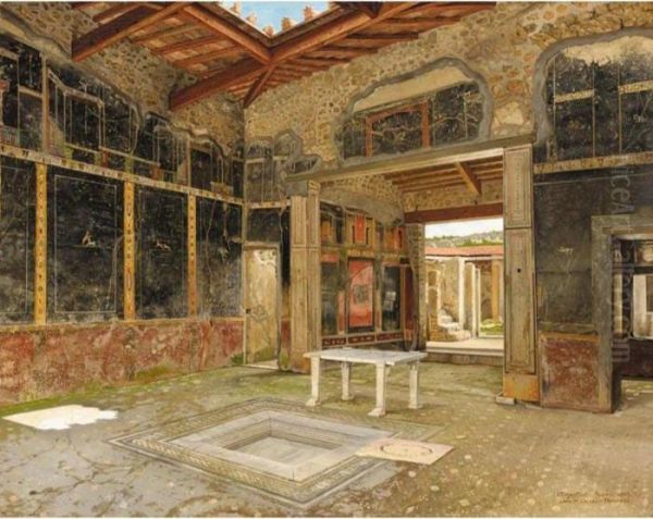 Interior At Pompeii: Casa Di Lucrezio Frontone Oil Painting by Josef Theodor Hansen