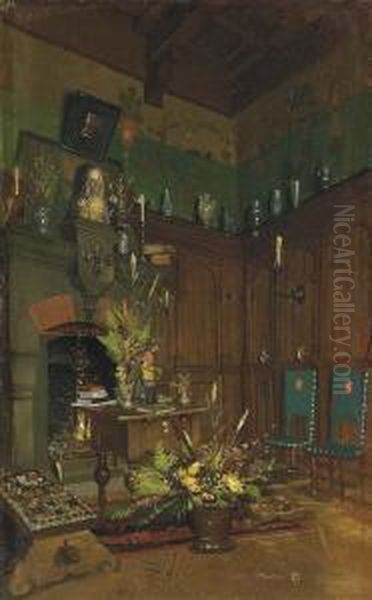 Interieur Avec Un Bouquet De Fleurs Oil Painting by Josef Theodor Hansen