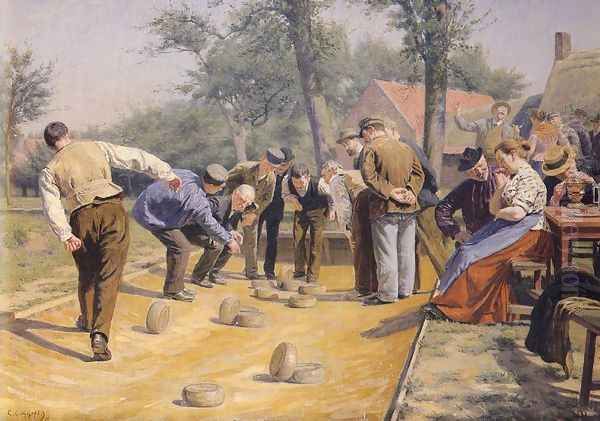 A Game of Bowls in the Village Square Oil Painting by Remy Cogghe