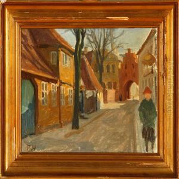 Street Scene, Faaborg Oil Painting by Peter Marius Hansen