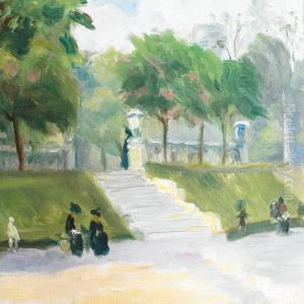 People In A Park Exterior Oil Painting by Peter Marius Hansen