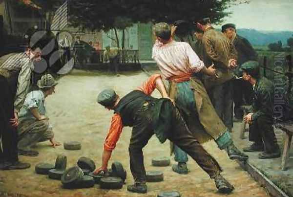 A Game of Bourles in Flanders 1911 Oil Painting by Remy Cogghe