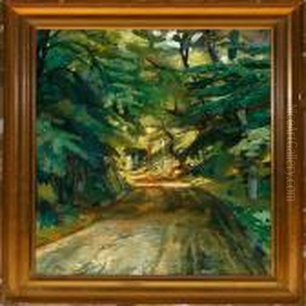 Forest Road On A Calmsummer Day Oil Painting by Peter Marius Hansen