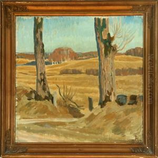 Danish Autumn Landscape On Funen Island. Signed With A Monogram And Dated 1917 Oil Painting by Peter Marius Hansen