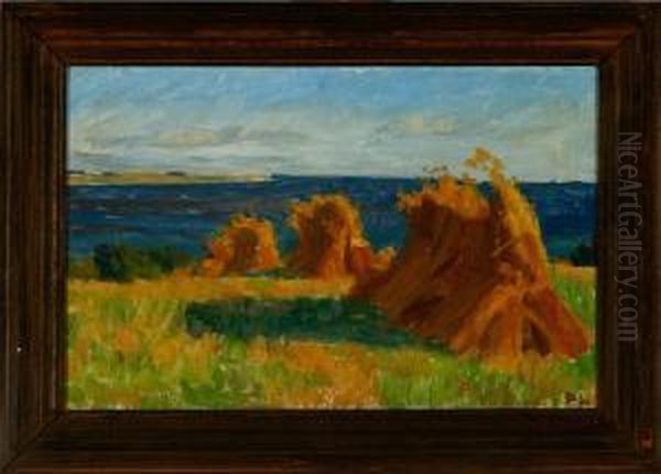 Harvest Scenery At Faaborg Inlet, Denmark Oil Painting by Peter Marius Hansen